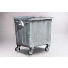 Metalen 4-wiel container, 1100 ltr, met staal deksel