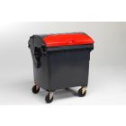 4-wiel container 1100 liter met roldeksel voorzien van inwerpklep, grijs/rood