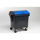 4-wiel container 1100 liter met roldeksel voorzien van inwerpklep, grijs/blauw