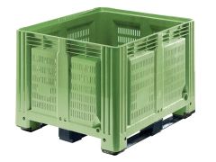 Agribox 760 liter, 1200x1000x870 mm geperforeerd op 3 sleden lichtgroen