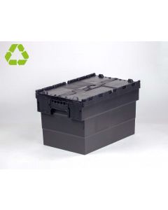 Kunststof distributiebak, bakdeel zwart, dekselhelften zwart 63 ltr
