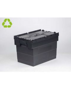Kunststof distributiebak, bakdeel zwart, dekselhelften zwart 72 ltr