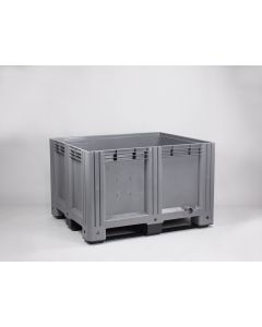Kunststof palletbox, 1200x1000x760 mm, 610 ltr, 3 sleden, grijs