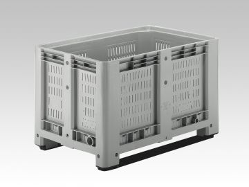 Palletbox 470 liter, 1200x800x780 mm, geperforeerd op 2 sleden lichtgrijs