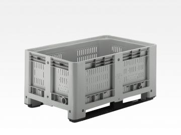 Pallet box 330 l. 1200x800x600 mm, with perforation, on 2 skids, grey
