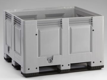 Kunststof palletbox op 3 sleden, 1200x1000x790 mm, 670 liter, grijs
