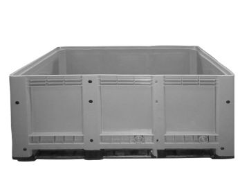 Maatwerk palletbox 910 liter, 1680x1000x780 mm op 6 stuks ½ sleden gelaste uitvoering grijs