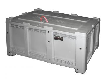 Maatwerk palletbox met deksel, 825 liter, 1680x1000x820 mm op 4 poten gelaste uitvoering grijs