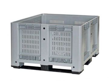 Palletbox 610 liter, 1200x1000x780 mm op 3 sleden lichtgrijs