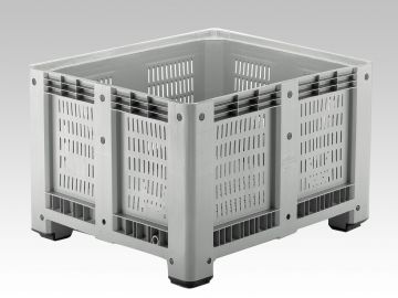 Palletbox 610 liter, 1200x1000x760 mm, geperforeerd op 4 poten lichtgrijs
