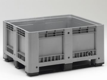 Kunststof palletbox op 3 sleden, 1200x1000x600 mm, 430 l. grijs