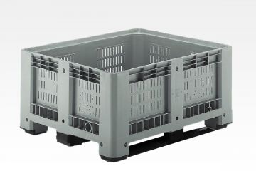 Pallet box 430 l. 1200x1000x600 mm on 3 skids, with perforation, grey