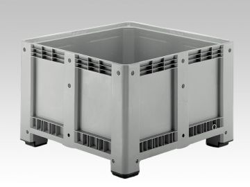 Palletbox 660 liter, 1130x1130x760 mm op 4 poten lichtgrijs