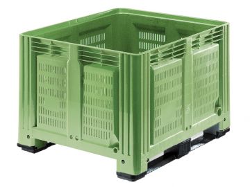 Pallet box 680 l. 1200x1000x780 mm on 2 skids, perforated, green