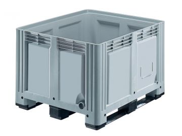 Kunststof palletbox op 3 sleden, 1200x1000x780 mm, 680 l. grijs