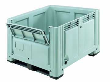 Pallet box 760 l. 1200x1000x870 mm on 2 skids, with hinged door, grey