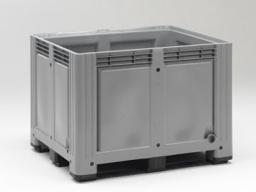 Kunststof palletbox op 3 sleden, 1200x1000x870 mm, 760 liter, grijs