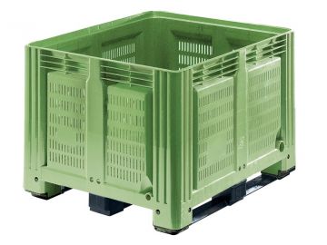 Pallet box 760 l. 1200x1000x870 mm on 3 skids, perforated, green