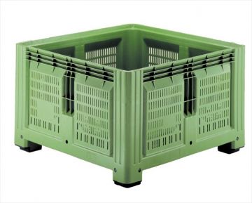 Pallet box 780 l. 1200x1200x760 mm on 4 feet, perforated, green