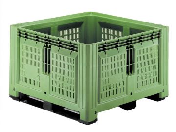Pallet box 780 l. 1200x1200x780 mm on 3 skids, perforated, green