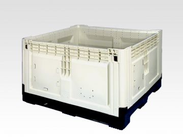 Palletbox, opvouwbaar, 3 sleden, 1200x1000x800 mm, 668liter, beige/zwart