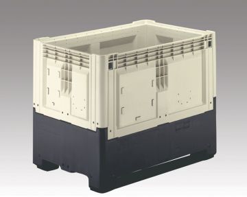 Palletbox, opvouwbaar, 2 sleden, 1200x800x980 mm, 655 liter, beige/zwart
