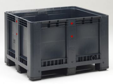 Pallet box on 3 skids, 1200x1000x780 mm, 610 l. recycle PE
