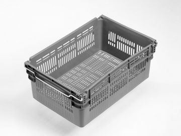 Bale arm crate 45L, 600x400x237 mm, perforated grey