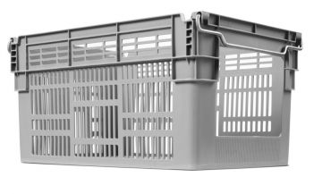 Orderpick bak met stapelbeugels 60L, 600x400x310 mm, perfo grijs 