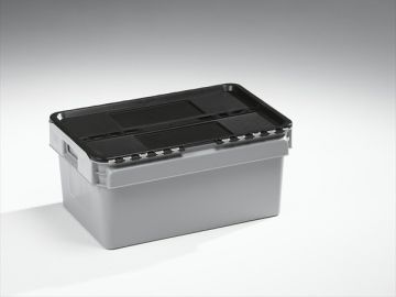 Attached lid container, 45 l. 600x400x275 mm grey/black