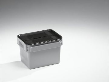 Distributiebak 400x300x275 mm, 20 liter, grijs met scharnierdeksel