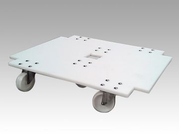 Kunststof transportroller, 4 inox zwenkwielen 1000x750 mm, wit
