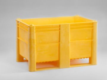 Hygiëne palletbox 1200x800x740 mm, 520 l. met 2 sleden, geel