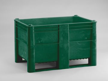 Hygiëne palletbox 1200x800x760 mm, 520 liter, met 2 sleden, groen