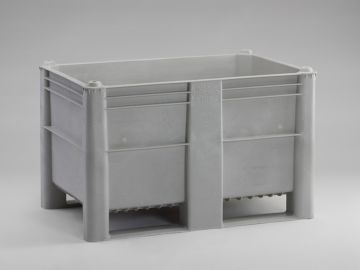 Hygiëne palletbox 1200x800x760 mm, 520 l. met 2 sleden, grijs