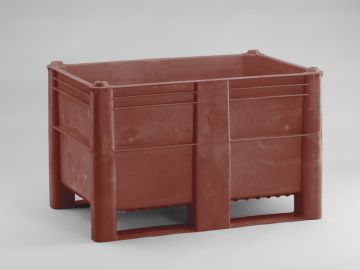 Hygiëne palletbox 1200x800x760 mm, 520 liter, met 2 sleden, bruin