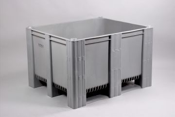 Palletbox 120x100x76 cm, inhoud 630ltr met 3 sleden, grijs, zonder middenrim