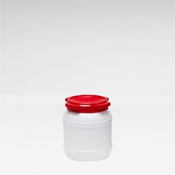 Kunststof wijdmondsvat, ø274x328 mm, 15,4 l. vat wit deksel rood