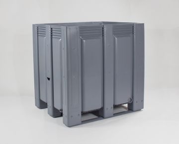 Kunststof palletbox, 1200x1000x1200 mm, 1120 l. 3 sleden, grijs