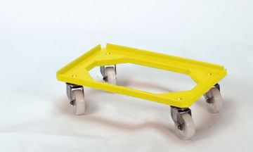 Kunststof transportroller 600x400 mm open dek, galva zwenkwielen geel