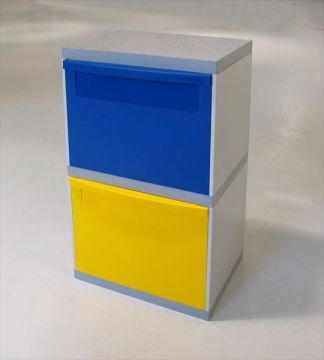 Modular waste station 2-fraction set 400x300x700 mm grey body yellow blue lids