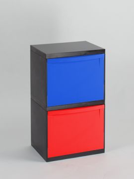 Modular waste station 2-fraction set 400x300x700 mm black body red blue lids