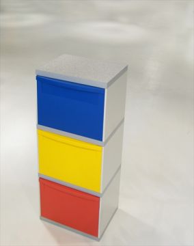 3 Fractie moduultoren grijs 3 kantelbakken 1x geel 1x rood 1x blauw