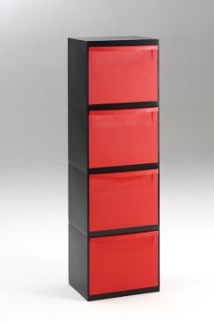 Modulaire afvalbakkentoren, zwart, met 4 rode kantelbakken