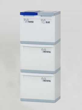 Prullenbak vier vakken grijs 2x kantelbak grijs 2x emmer 2x deksel gr/blauw