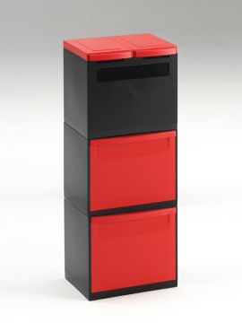 4 -fraction waste station black 2x tilting bin red, 2x bucket 2x lid red