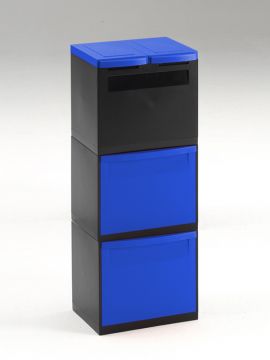 Prullenbak vier vakken zwart 2x kantelbak blauw, 2x emmer 2x deksel blauw