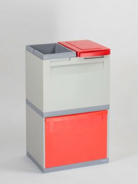 3-fraction waste station grey 1 tilting bin red 1 bag holder 1 bucket 1 lid red