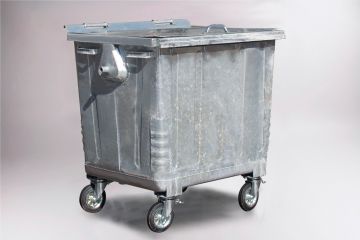 Metalen 4-wiel container, 1100 l. met staal deksel