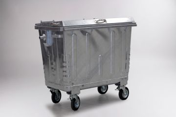 Wheelie bin 660L with reinforced steel lid, 1370x780x1245 mm
